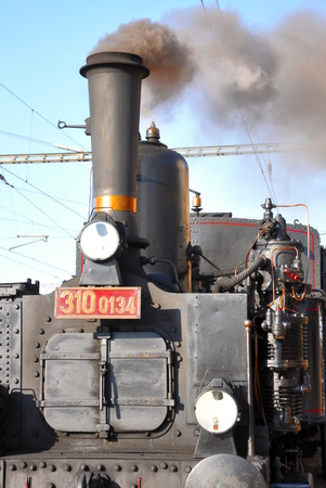 old locomotive in railway stationのeditorial素材