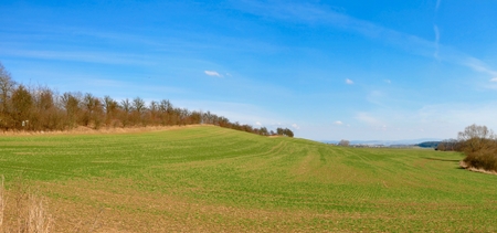 beautiful panorama of field landscape in springの写真素材