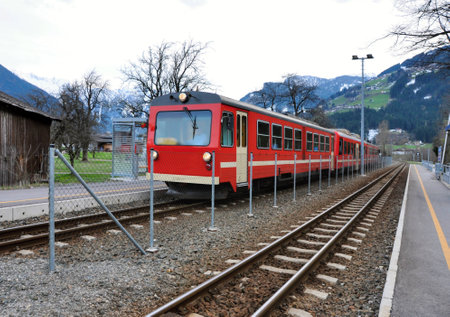beautiful scenery of alps railway and train