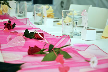close up of beautiful wedding table with decoration