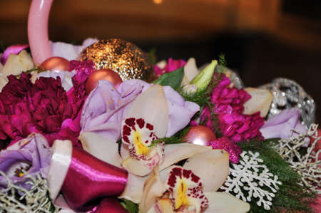 christmas decoration flower with orchidsの写真素材