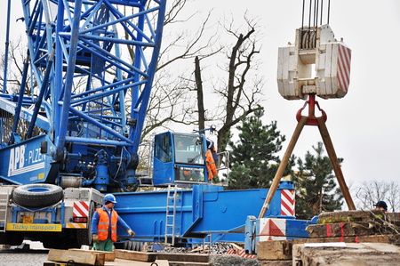JAROMER, CZECH REP - DECEMBER 28, 2014: Building a bridge across river Elbe