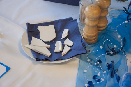 Breaking plates on wedding is famous wedding traditionの写真素材