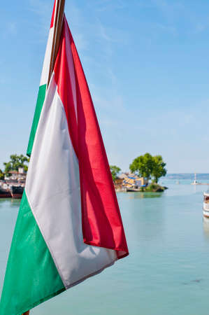 Boat rear view on sea. Sunset and rear view from yacht.の写真素材