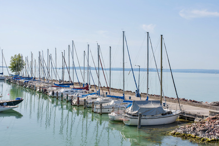 Luxury Yachts in harbor. Boats anchoring in portの写真素材