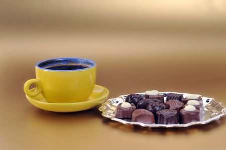 chocolate and coffee close upの写真素材