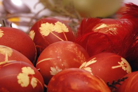 Easter traditions. beautiful dyed eggsの写真素材