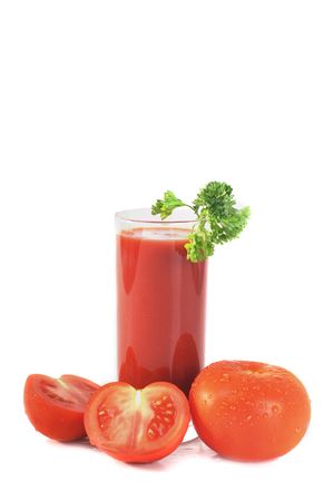 tomato juice isolated on whiteの写真素材