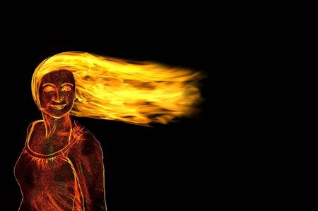 woman figure made of flames on blackの写真素材