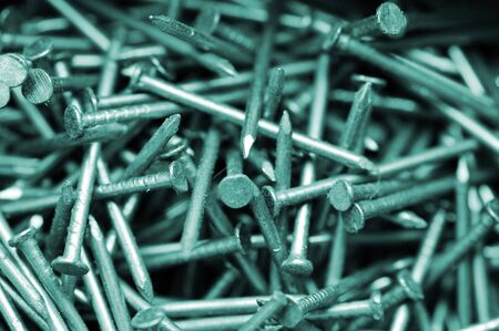 Close up of many metal nails in boxの写真素材
