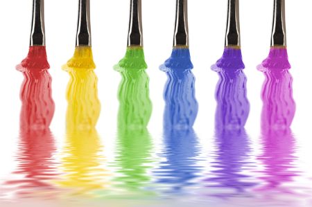  brush draws strip on paper close upの写真素材