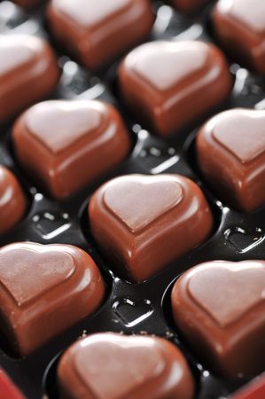 Heart shape delicious chocolate in box  close-upの写真素材