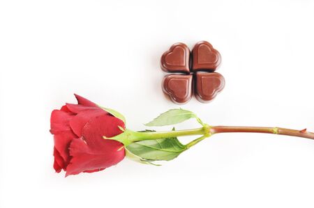 beautiful red rose and chocolate  isolated close upの写真素材