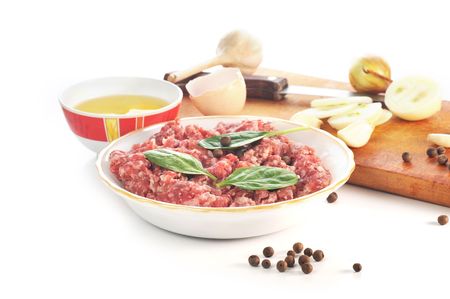 Ingredients for  homemade cutlet, ground beef and eggs