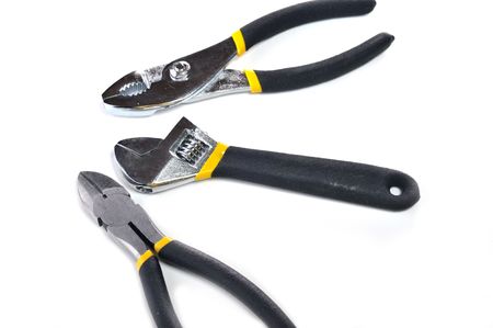 different tools on white background
