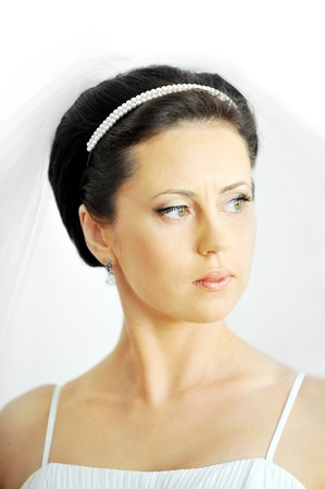 Studio portrait of beautiful stylish brideの写真素材