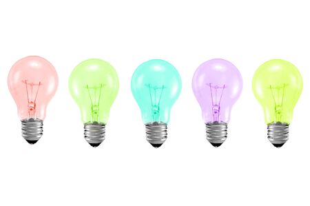 different color light bulbs isolated on whiteの写真素材