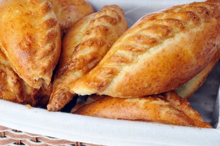 delicious fresh meat pies in  basketの写真素材