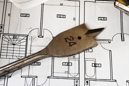 drill bit for wood isolated on design and project drawings