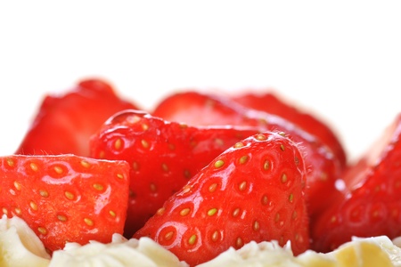 tasty cakes with nuts and strawberries closeupの写真素材