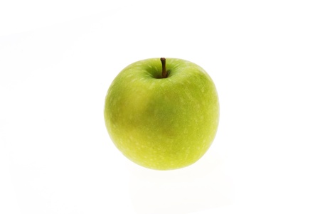 Ripe tasty green apple isolated on whiteの写真素材