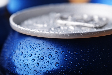  wet aluminium can with drink, close-up of top  の写真素材