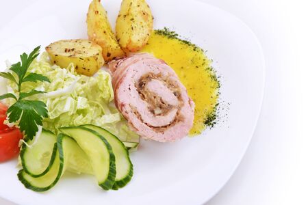  stuffed turkey fillet with potato and vegetablesの写真素材