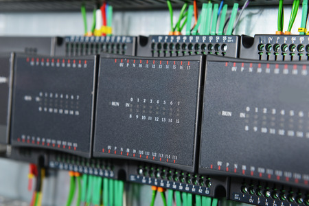 New control panel with electrical equipmentの写真素材