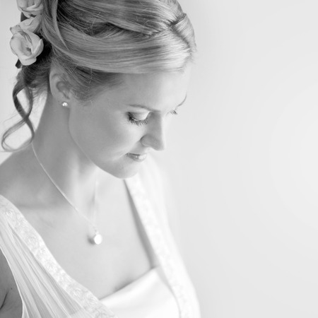 Studio portrait of beautiful stylish brideの写真素材
