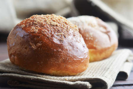 fresh baked buns on table