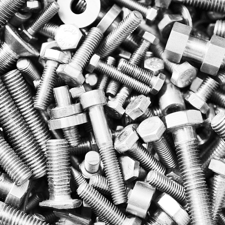 Set of bolts  in box close upの写真素材
