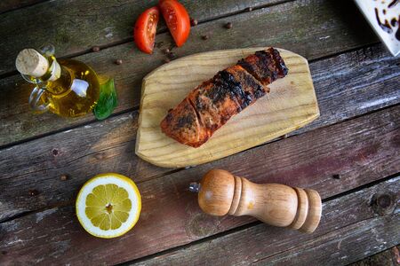 grilled fish with herbal seasoningsの写真素材