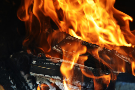 fire in fireplace close up