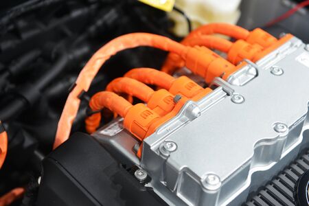 Car with open hood.car engine detailsの写真素材