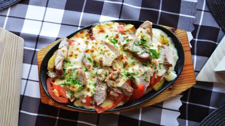 steamed vegetables with cheese and meatの写真素材