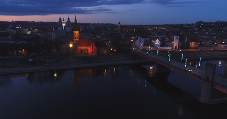 aerial view of old town at nightの写真素材