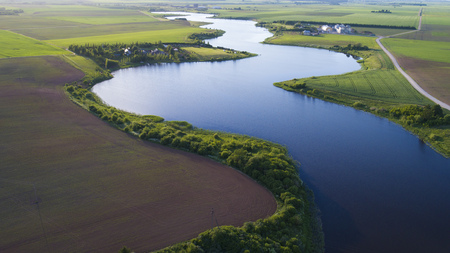 top view on field and river