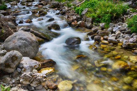 creek with running water in mountainの写真素材