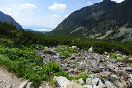 slopes and peaks of mountains and blue sky landscapeの写真素材