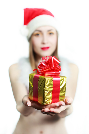 Santa Claus Girl on a white backgroundの写真素材