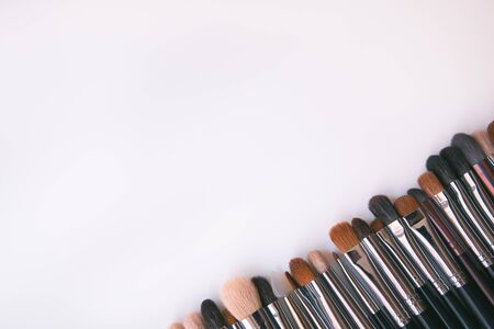 Makeup brushes set on white background  is ready for a your textの写真素材