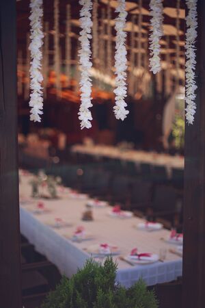 The beautifully arranged wedding decor renders the atmosphere of the holiday