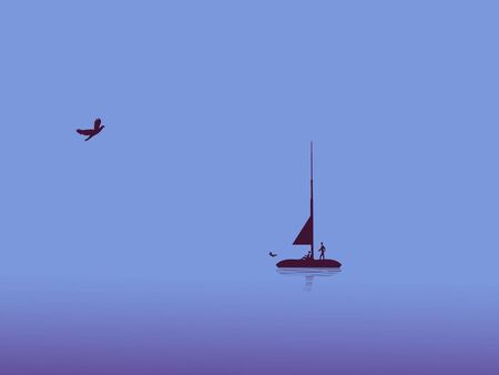 Boat in night fogの写真素材