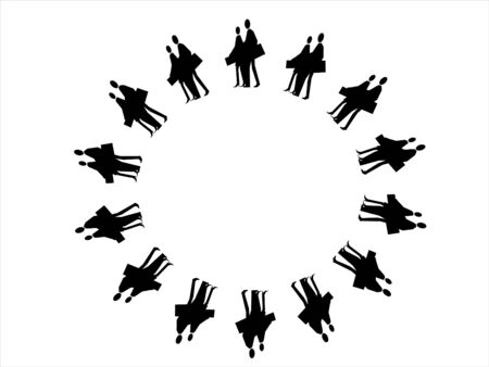 Silhouette of united business people on white backgroundsの写真素材