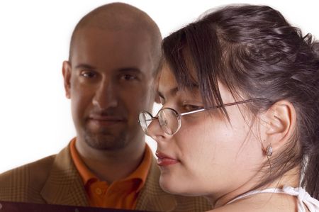 Portrait of business couple , man and woman- focus on womanの写真素材