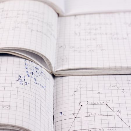 Mathematics home work written at school notebookの写真素材