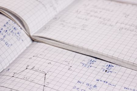 Mathematics home work written at school notebookの写真素材