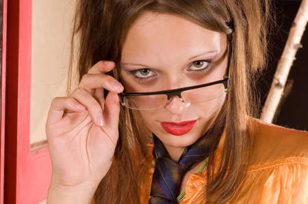 Portrait of fashion woman with eyeglassesの写真素材