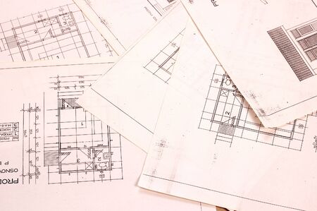 Architecture planning of interiors designe on paperの写真素材