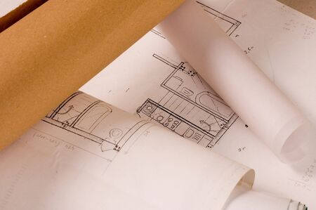 Architecture planning of interiors designe on paperの写真素材